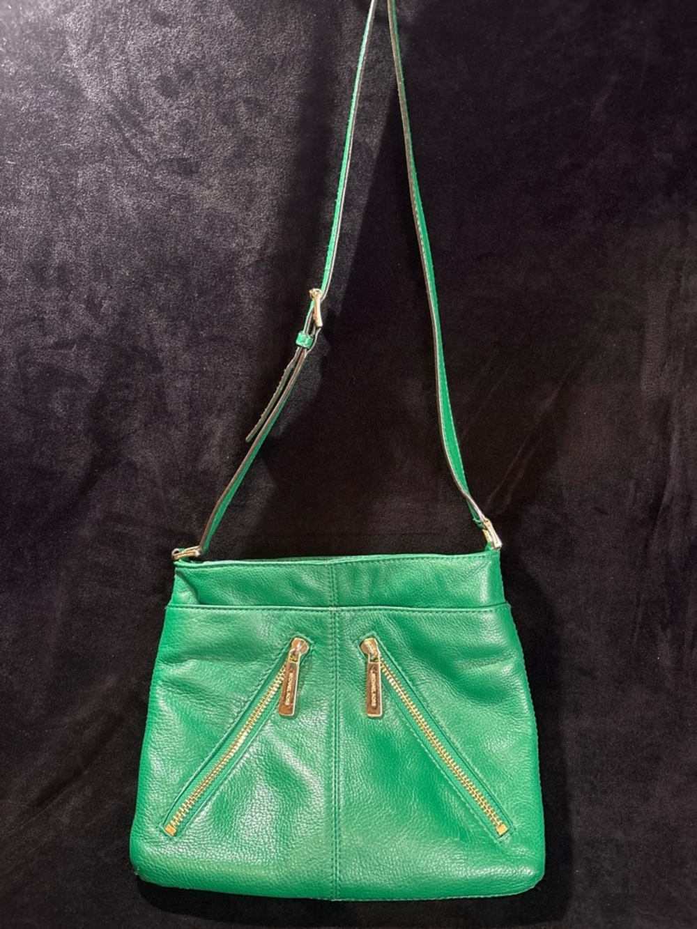 Michael Kors Bedford Medium Front-Zip Crossbody Bag Emerald Green Leather EUC